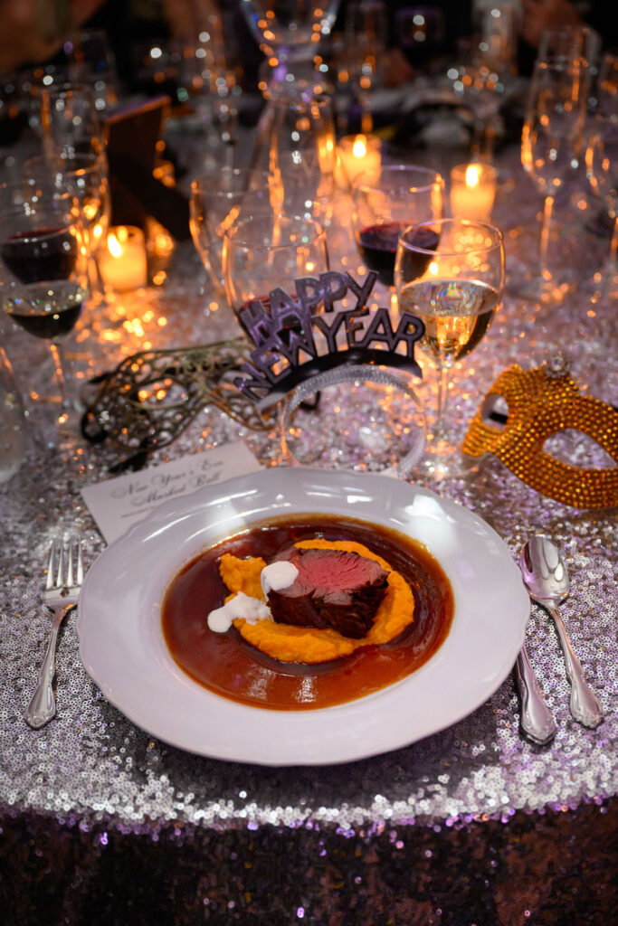 A main course meal at the Veritas NYE Masked Ball